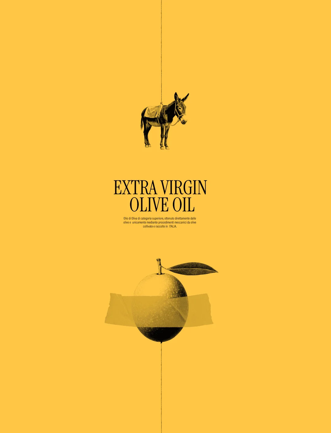 Poster giallo di Asino con l'asino e l'oliva